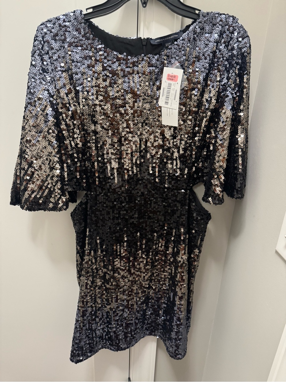 French Connection Sequin Side Cutout Ombre Black, Blue and Silver Dress